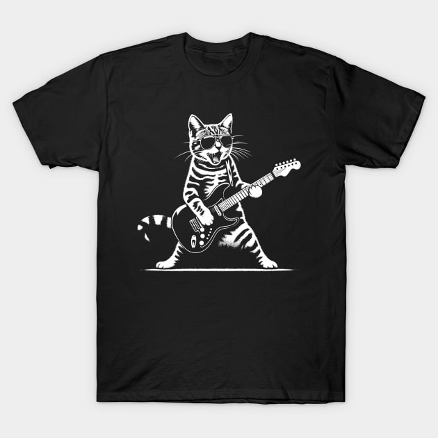 Guitar Cat Novelty Rock Music Band Concert Funny Cat T-Shirt by KsuAnn